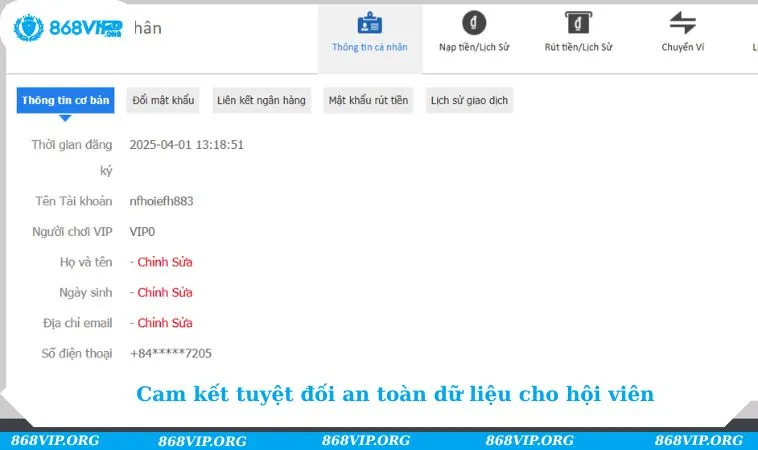 Cam kết tuyệt đối an toàn dữ liệu cho hội viên