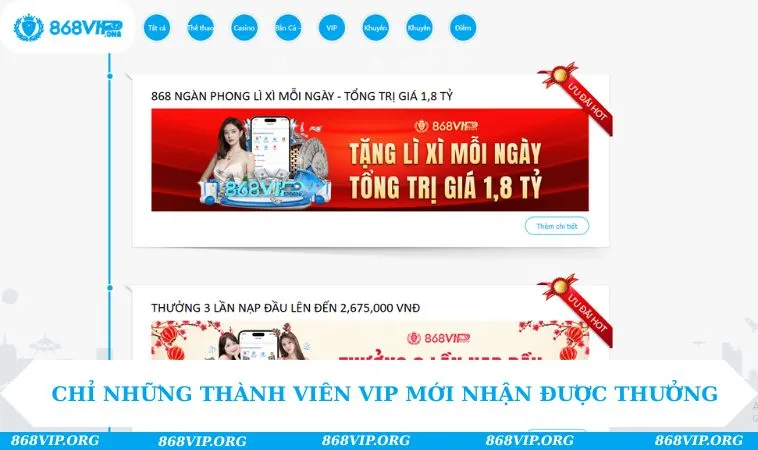 Chỉ những thành viên VIP mới nhận được thưởng