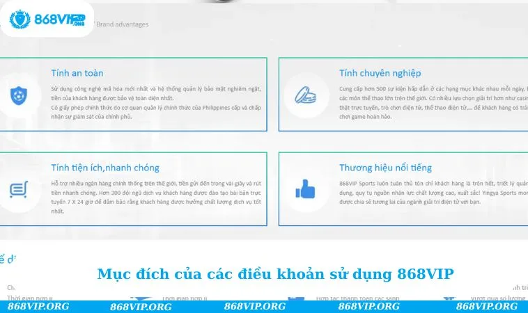Mục đích của các điều khoản sử dụng 868VIP
