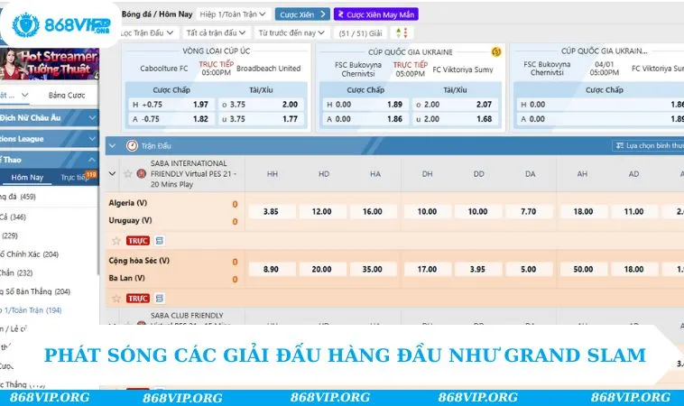 Phát sóng các giải đấu hàng đầu như Grand Slam
