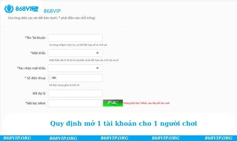 Quy định mở 1 tài khoản cho 1 người chơi