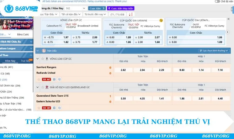 Thể thao 868VIP mang lại trải nghiệm thú vị